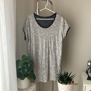 Victoria Secret T-Shirt Sequin Dress with Faux Leather Trim (Size: S)